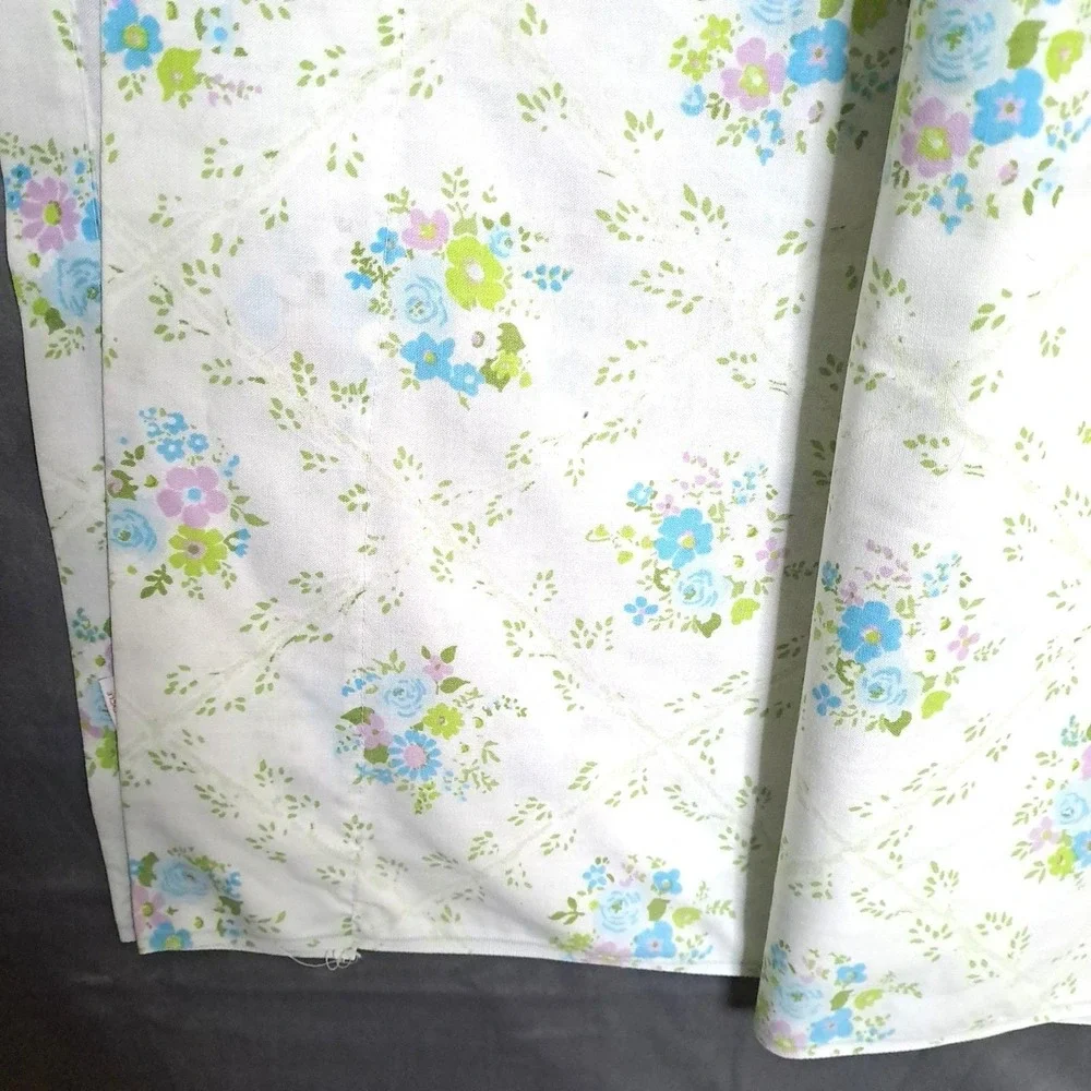 Cannon‎ Monticello Flat Bed Sheet Twin White Blue Floral Vintage No Iron Muslin